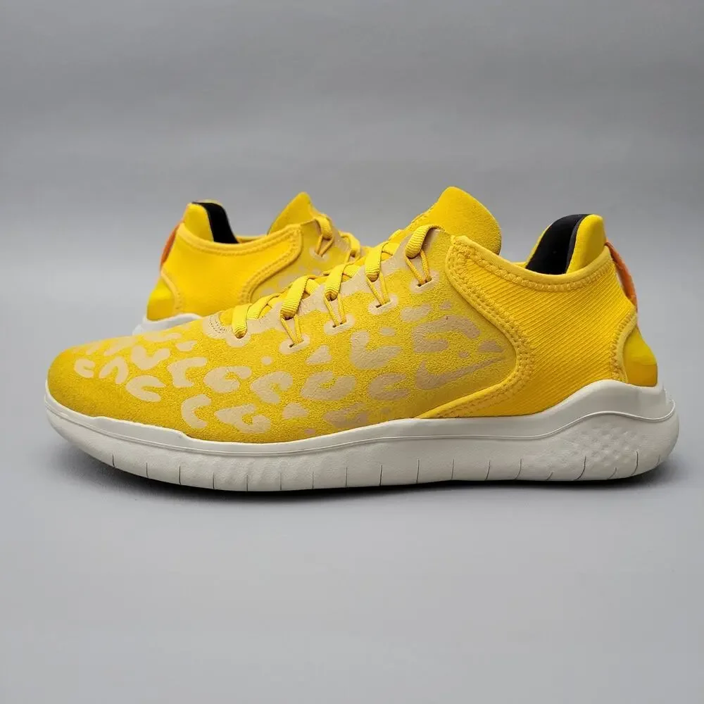 Nike Free RN 2018 Cheetah Print Yellow Low Top Lace-Up Sneakers Size 9.5